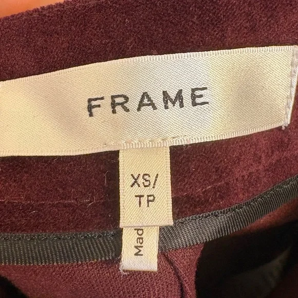 Frame Cropped Wide Leg Velvet Trouser in Wine Size XS - Picture 4 of 5